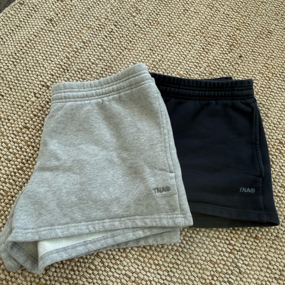 TNA Fleece Boyfriend Fit Lounge Shorts in Navy and Heather Gray Bundle - Picture 3 of 8